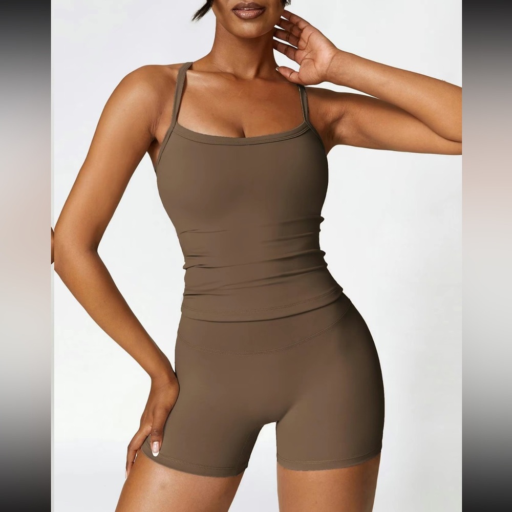 Light Brown Two Piece Workout Set - size Large